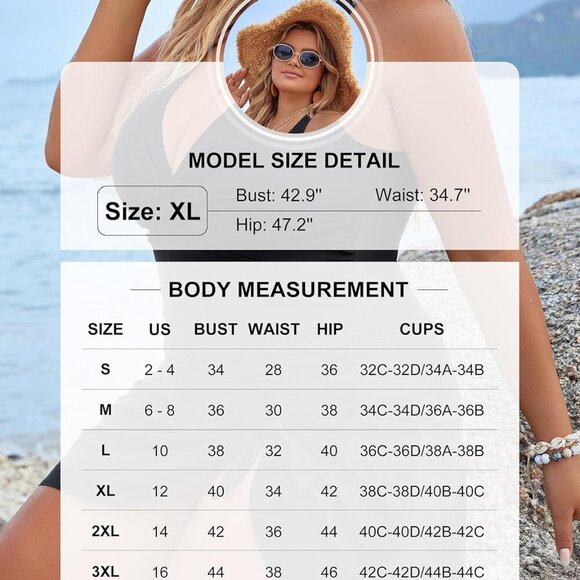 Women Plus Size Black Swim Dress with Ruched Detail and Built-In Skirt, X-Large - Picture 6 of 8